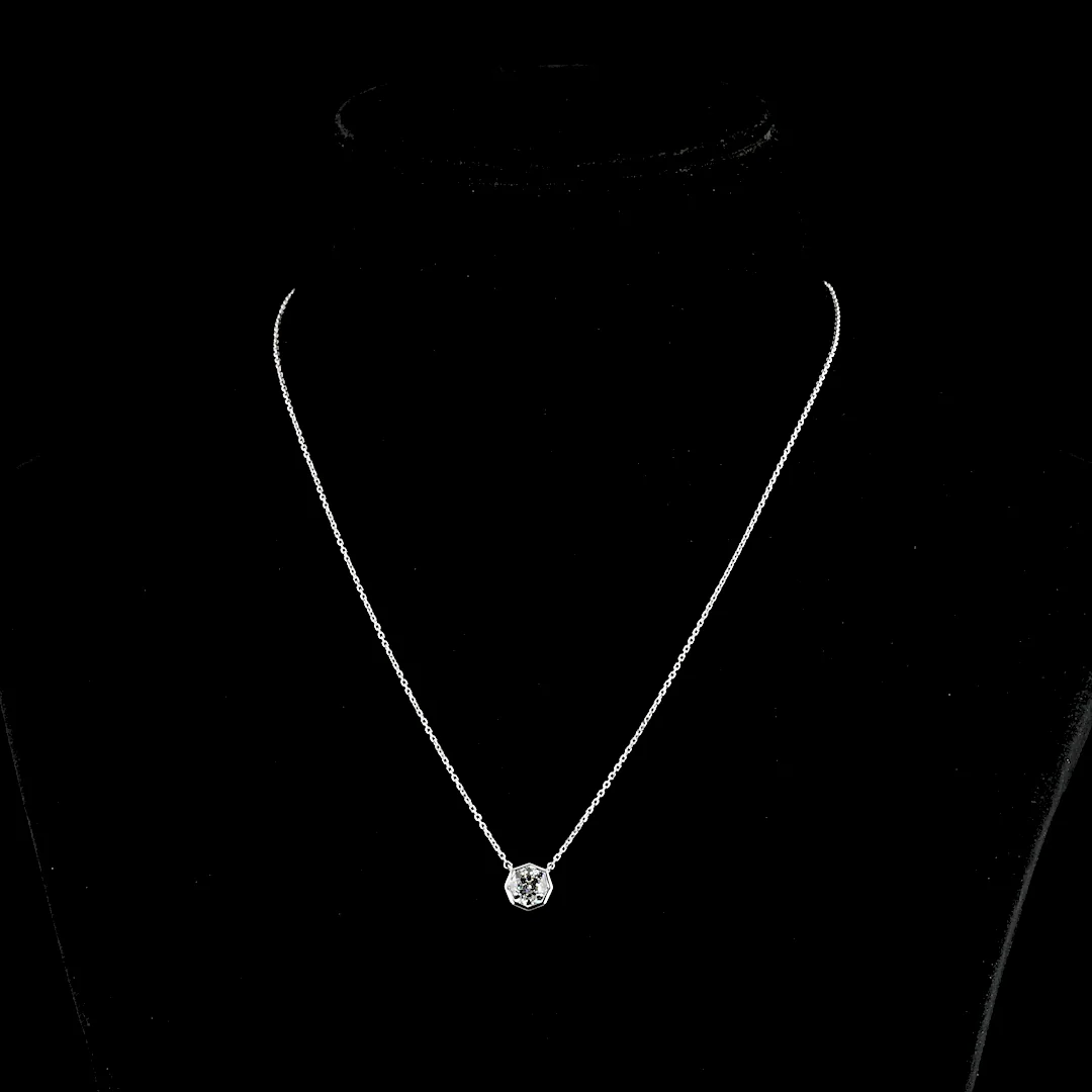 1.04 Cts 14k White Gold Octagon Nova Shape Solitaire Pendant - Video