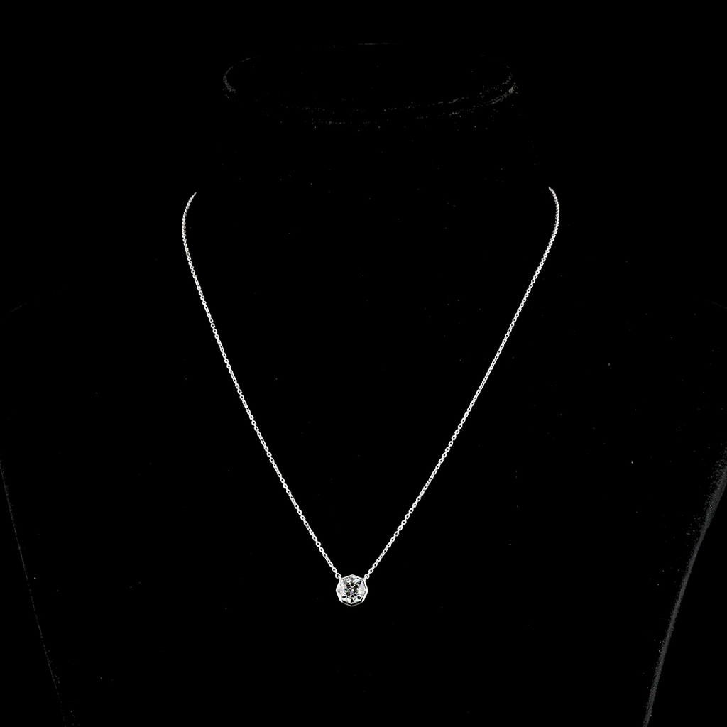 1.04 Cts 14k White Gold Octagon Nova Shape Solitaire Pendant - Video