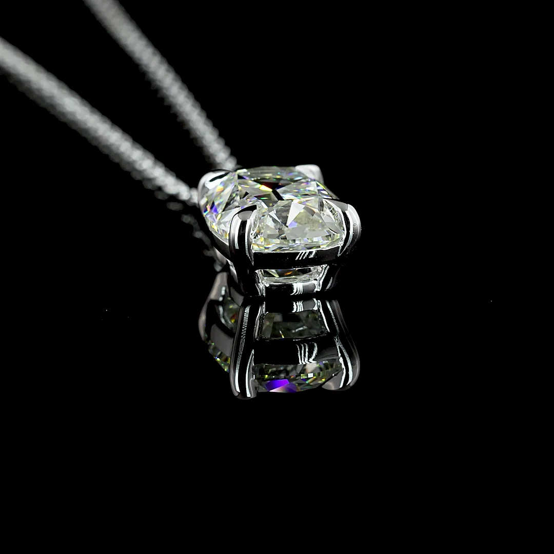 2.44 Cts 14k White Gold Antique Cushion Shape Solitaire Pendant - Image 2