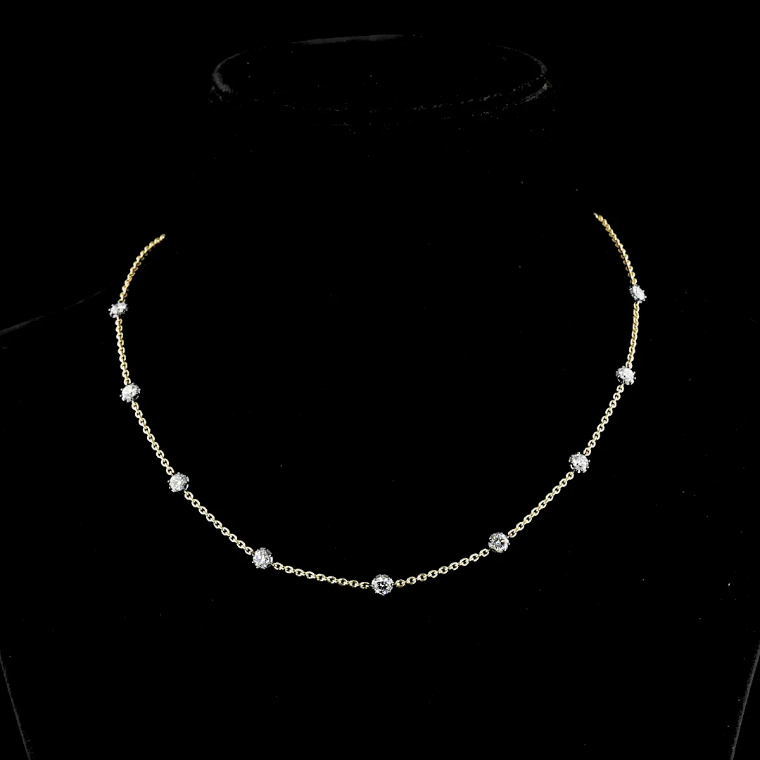 1.85 Cts 14k Two Tone Round Shape Station Necklace - Video