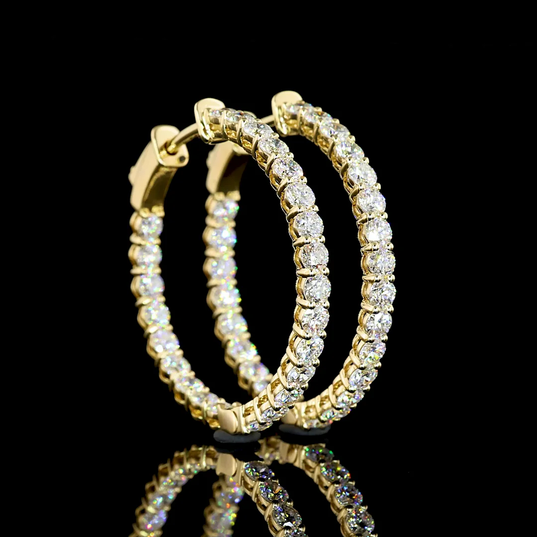2.45 Cts 14k Yellow Gold Round Shape Hoops Earring - Video