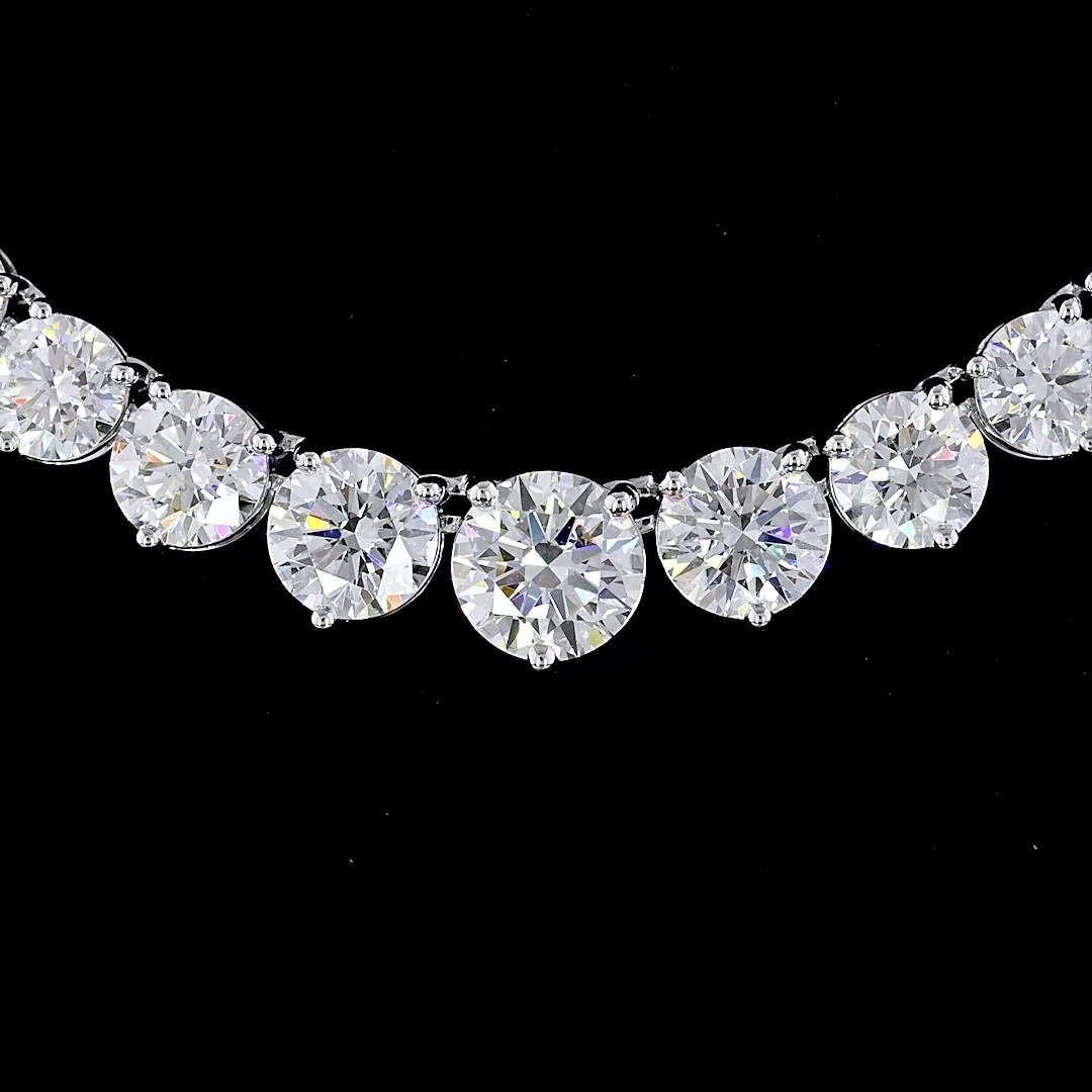 9.9 Cts 14k White Gold Round Shape Riviera Necklace - Image 3
