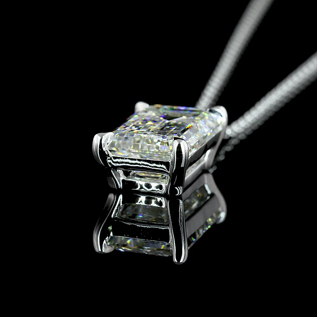4.01 Cts 14k White Gold Emerald Shape Solitaire Pendant - Image 4