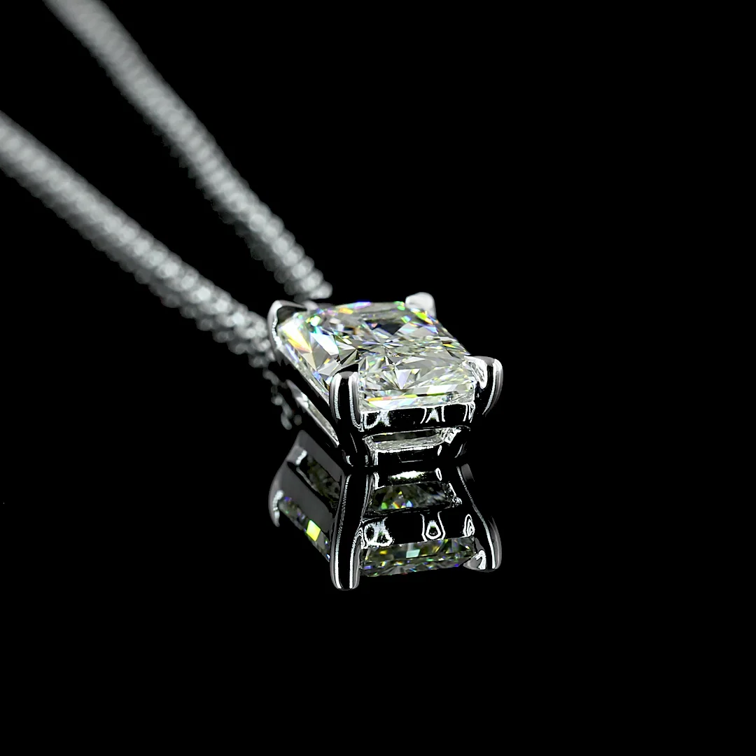 1.53 Cts 14k White Gold Radiant Modified Shape Solitaire Pendant - Image 2