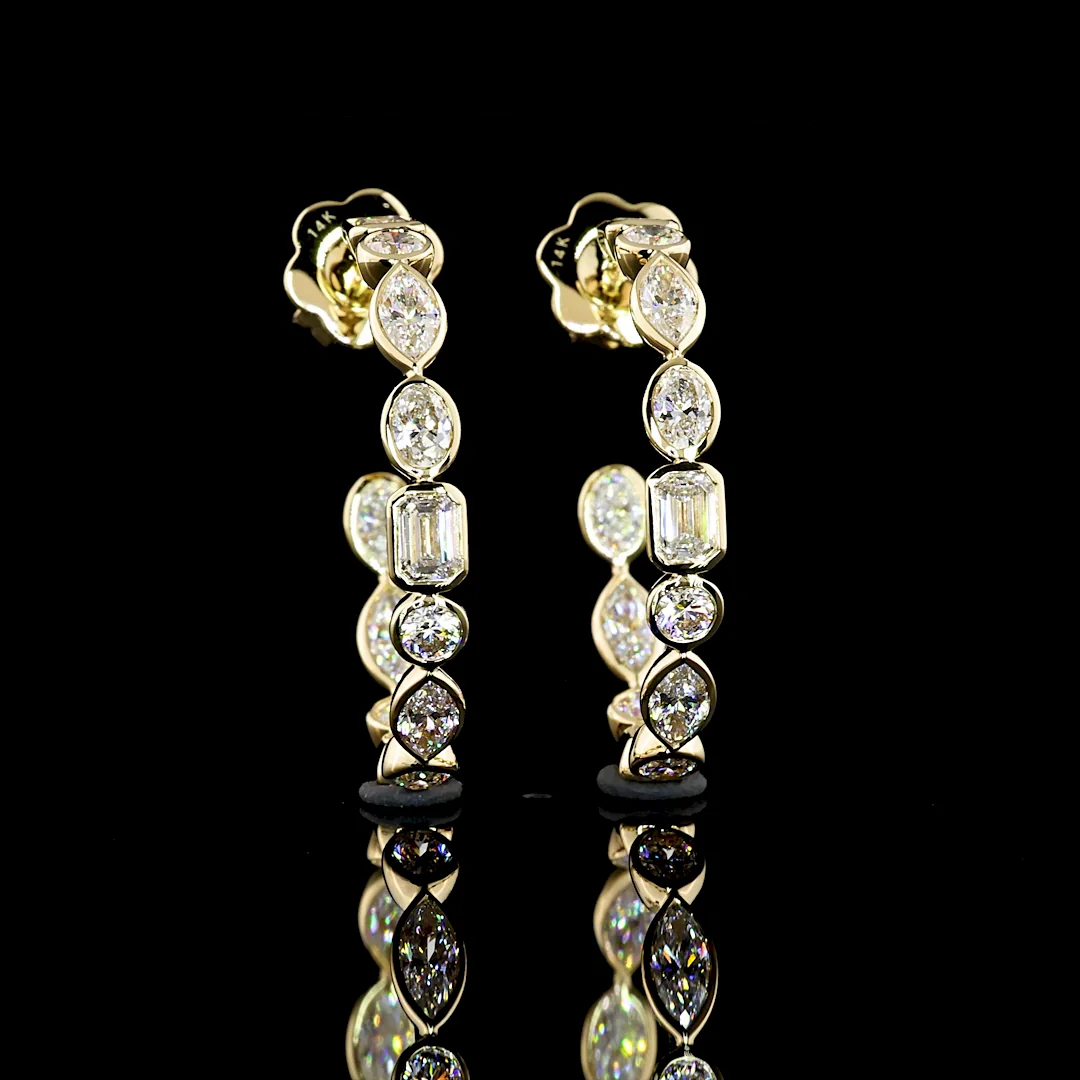 2.96 Cts 14k Yellow Gold Mix Shape C Hoops Earring - Image 2