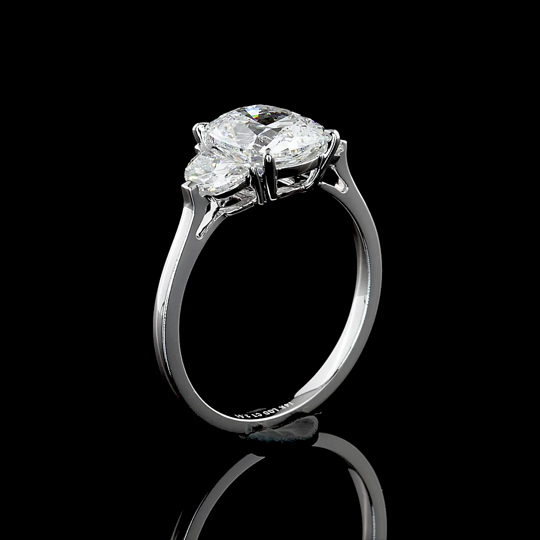 2.51 Cts 14k White Gold Cushion Modified Shape 3 Stones Ring - Image 4