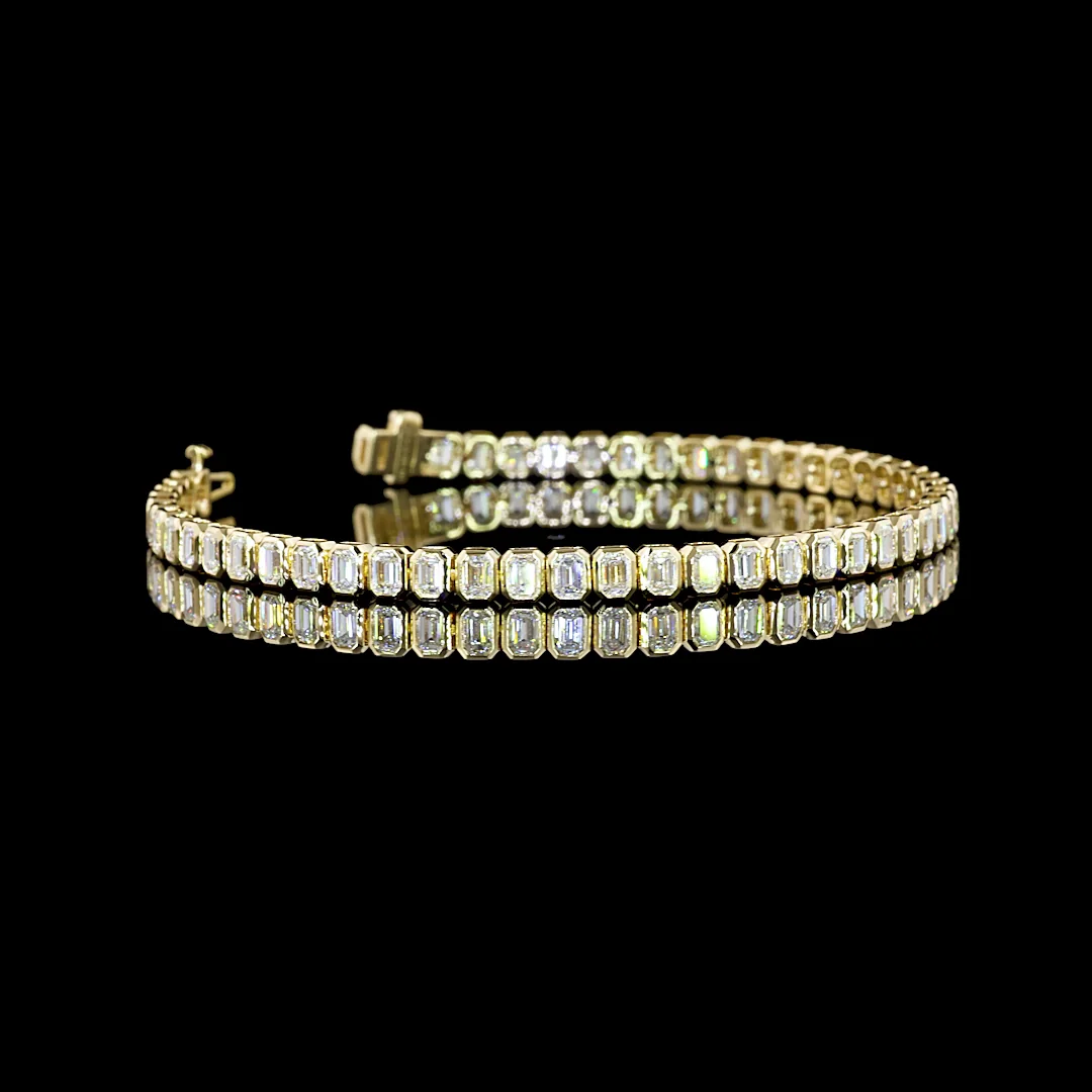 4.33 Cts 14k Yellow Gold Emerald Shape Tennis Bracelet - Video