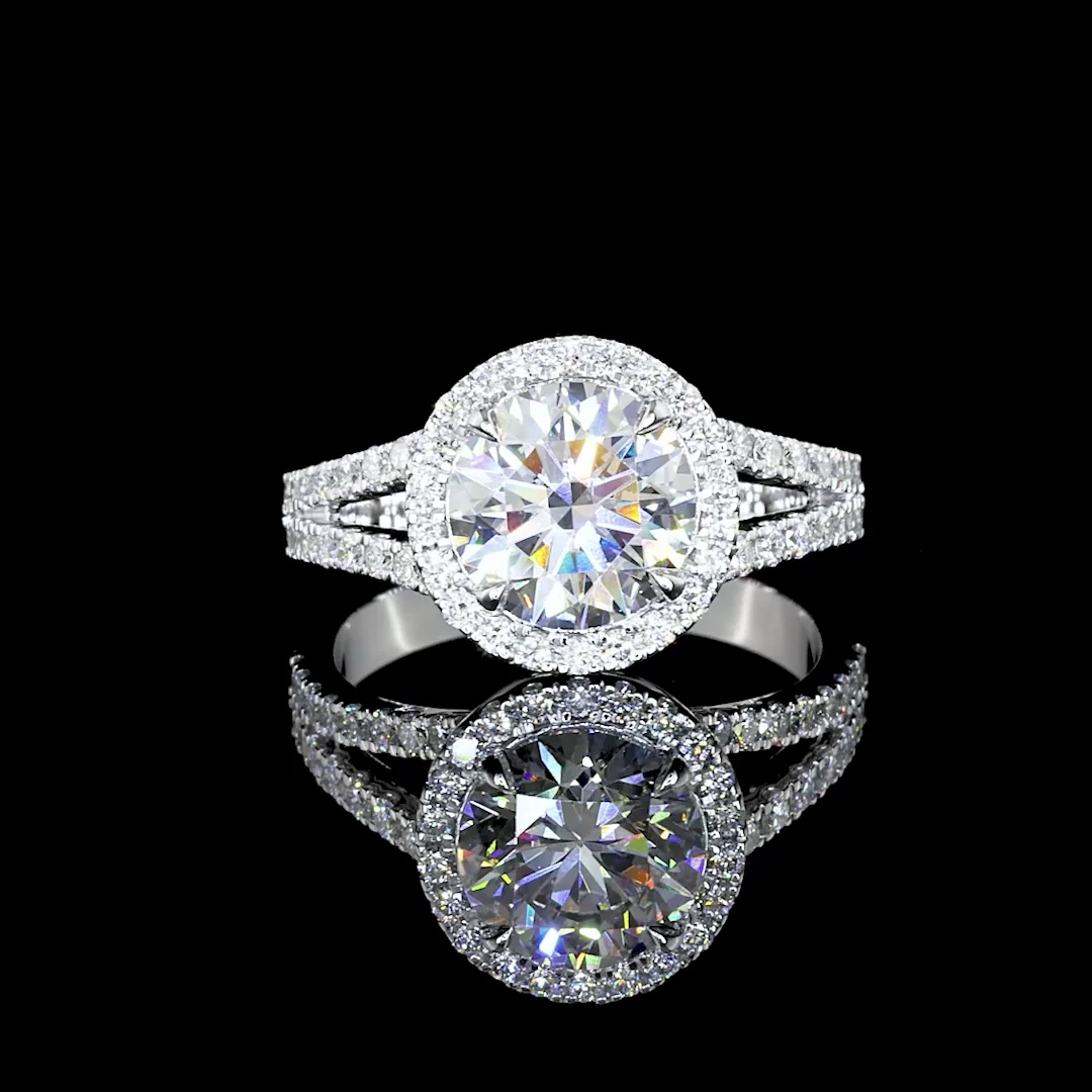 2.56 Cts 14k White Gold Round Shape Split Shank Ring - Video
