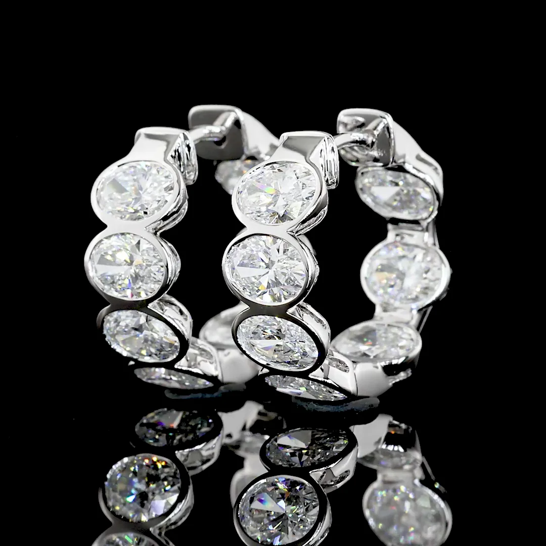 3.34 Cts 14k White Gold Oval Shape Huggies Earring - Image 2