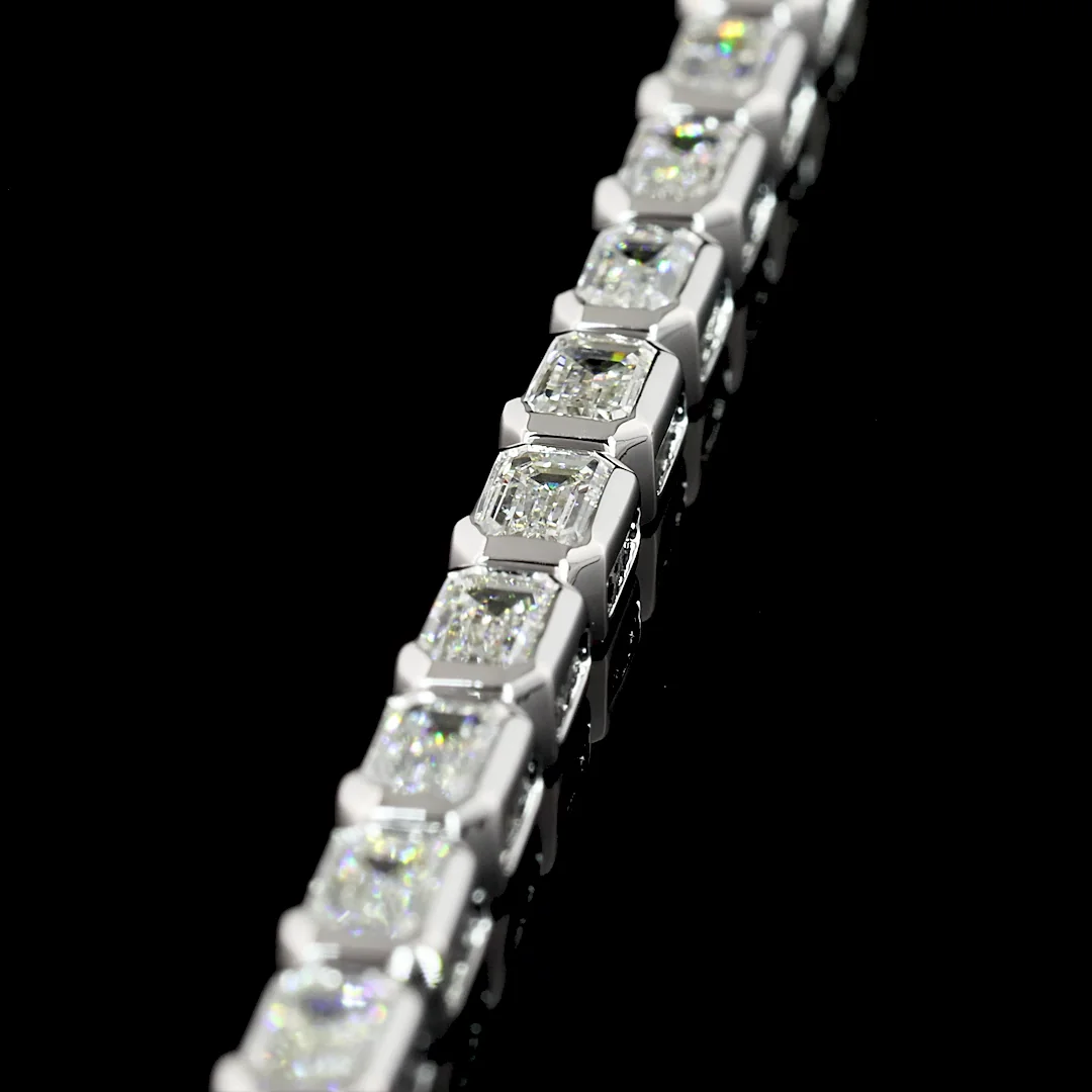 4.95 Cts 14k White Gold Emerald Shape Tennis Bracelet - Image 3