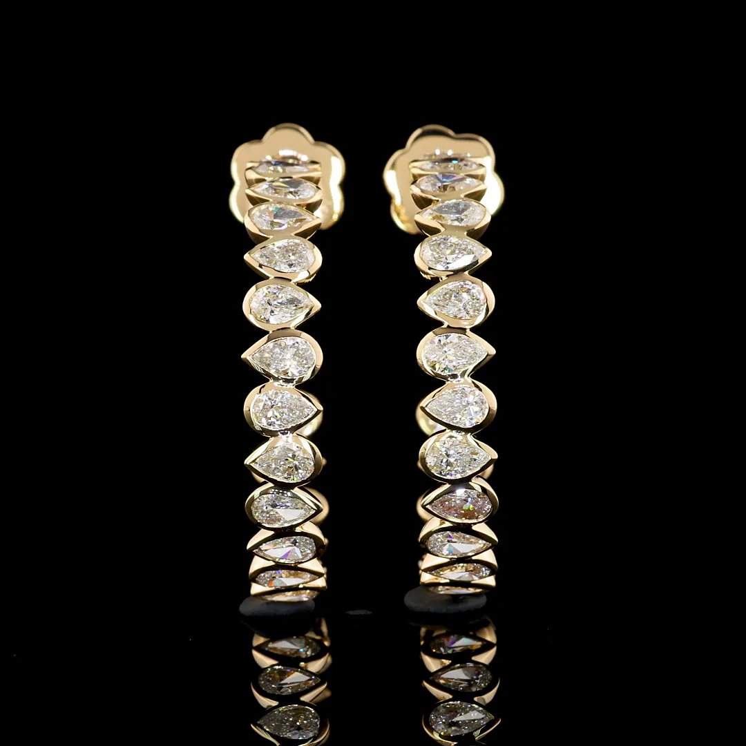 2.74 Cts 14k Yellow Gold Pear Shape C Hoops Earring - Image 2