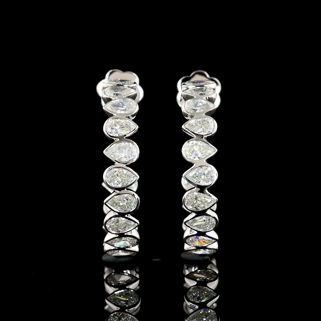 5.72 Cts 14k White Gold Pear Shape C Hoops Earring - Image 2