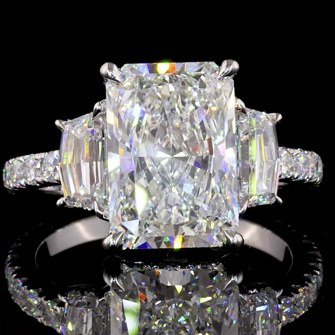4.77 Cts 14k White Gold Radiant Shape 3 Stones Ring - Image 3