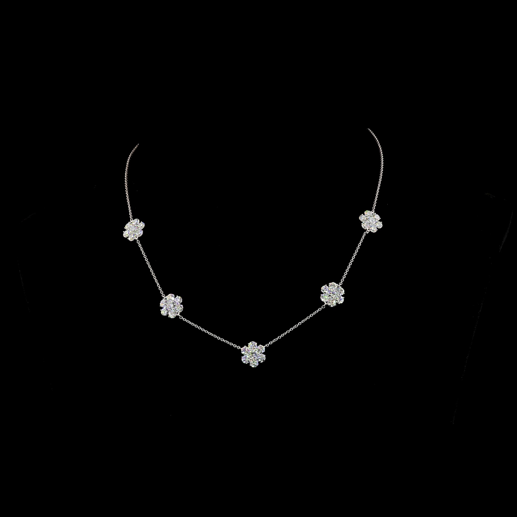 4.93 Cts 18k White Gold Round Shape Station Necklace - Video