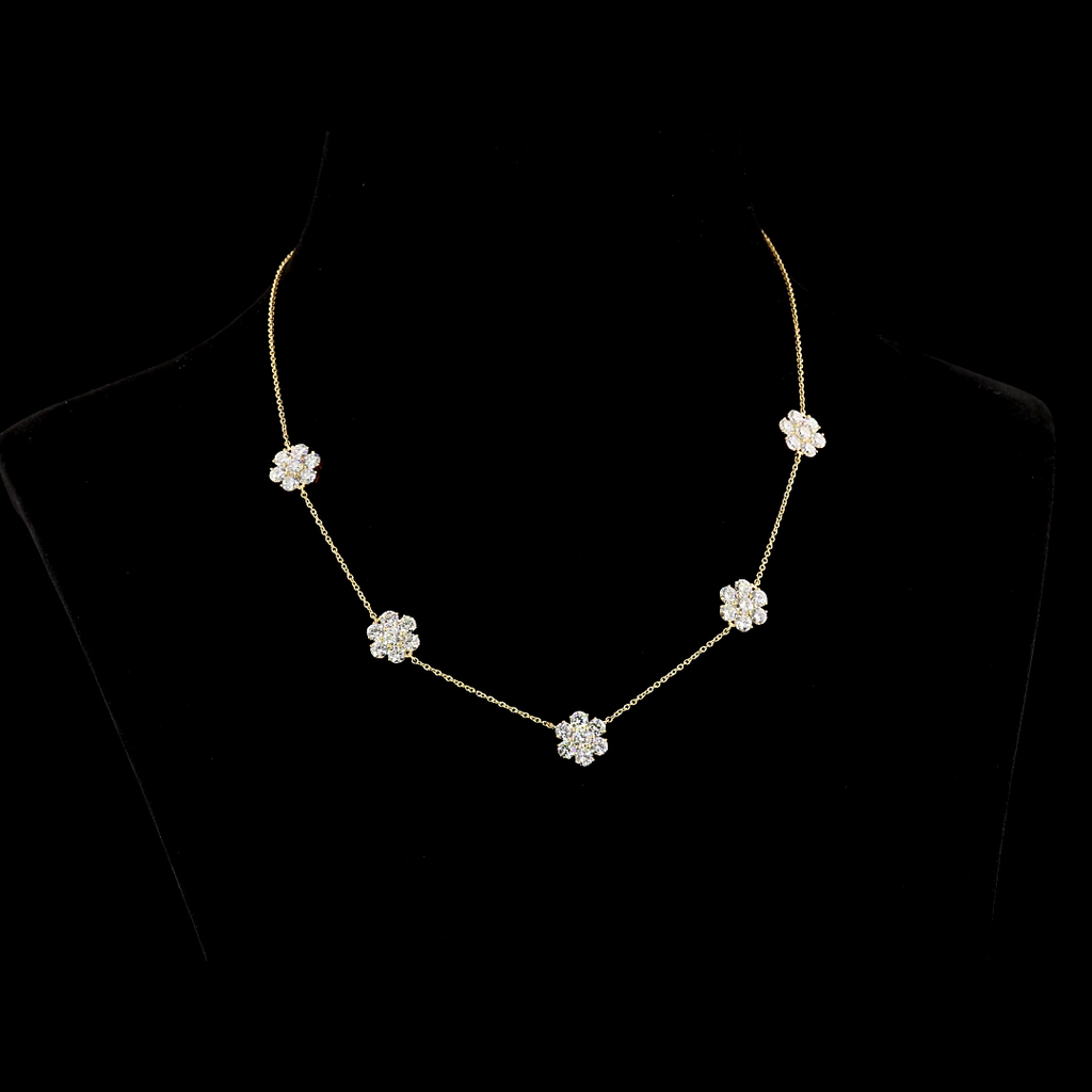 4.98 Cts 18k Yellow Gold Round Shape Station Necklace - Video