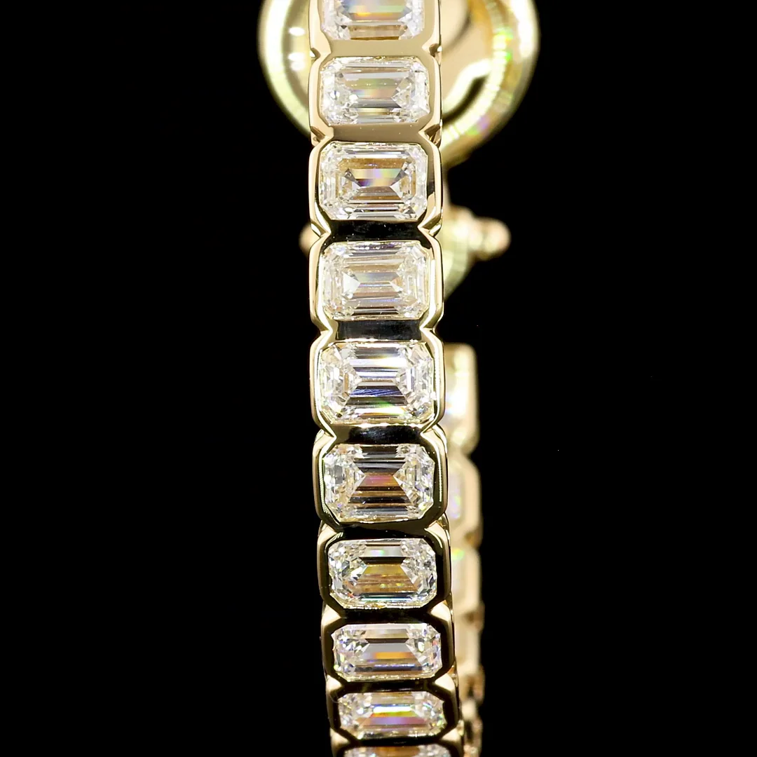 3.99 Cts 14k Yellow Gold Emerald Shape Omega Hoops Earring - Image 2