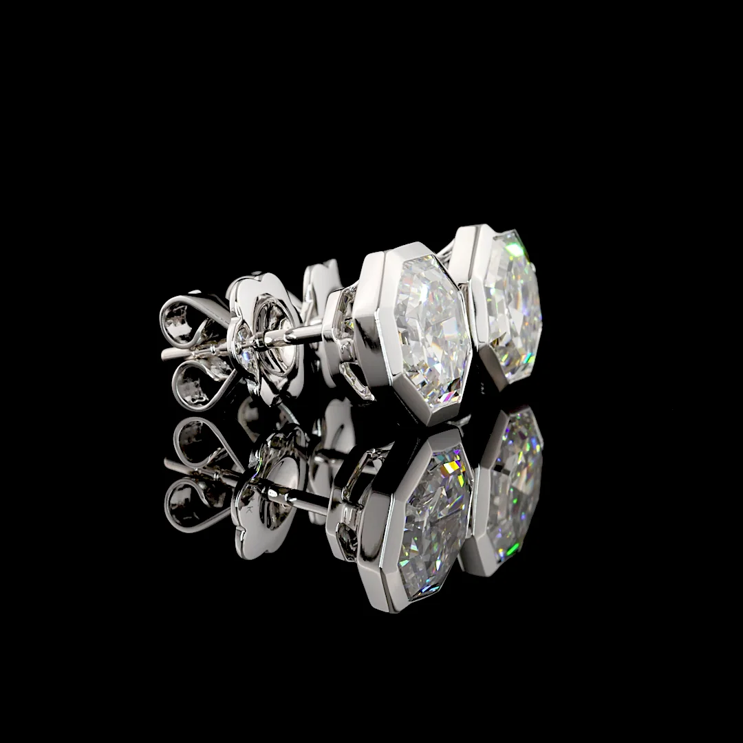 4.65 Cts 14k White Gold Octagon Shape Studs Earring - Image 2