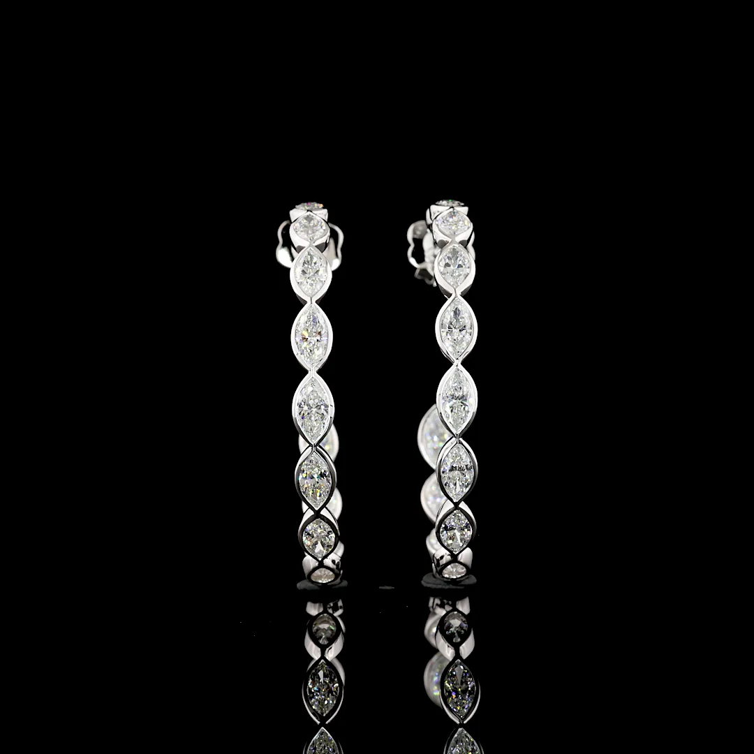 6 Cts 14k White Gold Marquise Shape Hoops Earring - Video