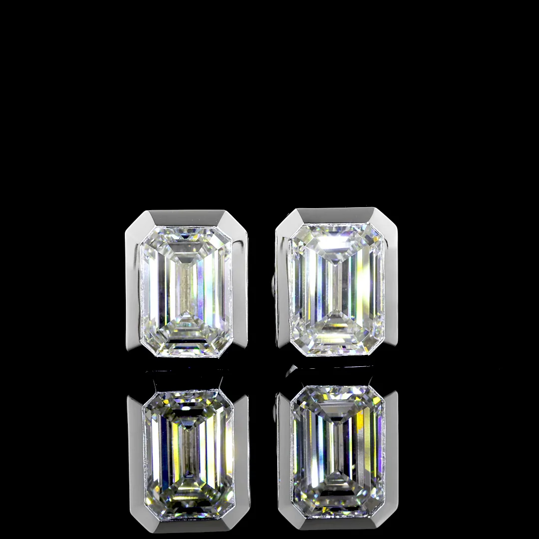 3.08 Cts 14k White Gold Emerald Shape Studs Earring - Video
