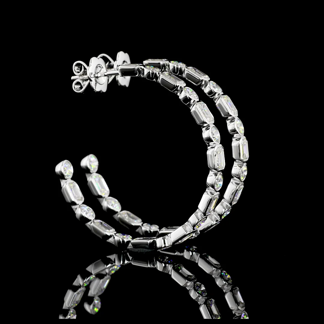 6.08 Cts 14k White Gold Mix Shape C Hoops Earring - Image 2
