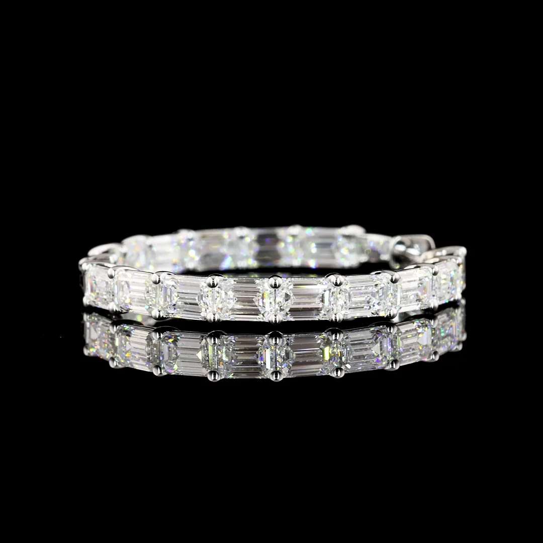 6.06 Cts 14k White Gold Emerald Shape Hoops Earring - Image 4