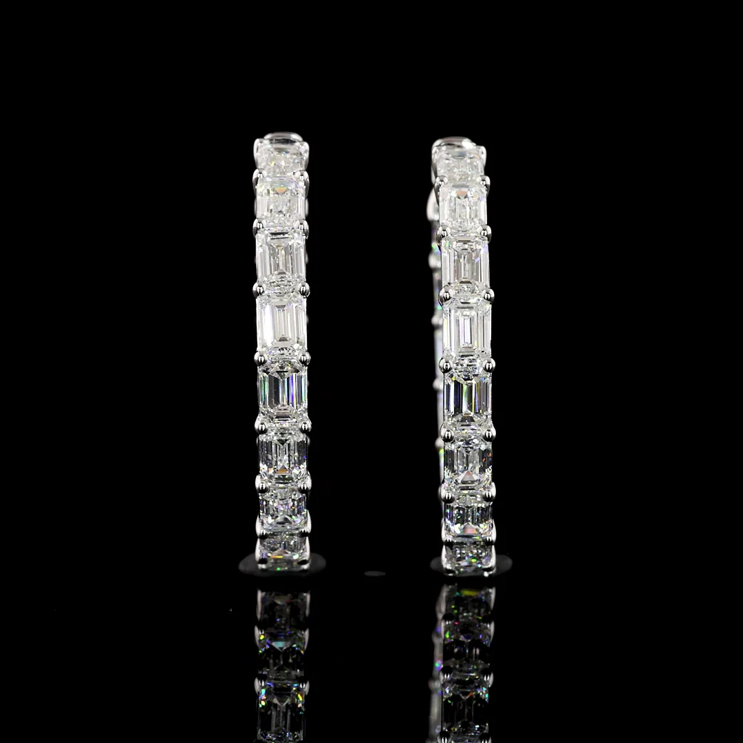 6.06 Cts 14k White Gold Emerald Shape Hoops Earring - Video