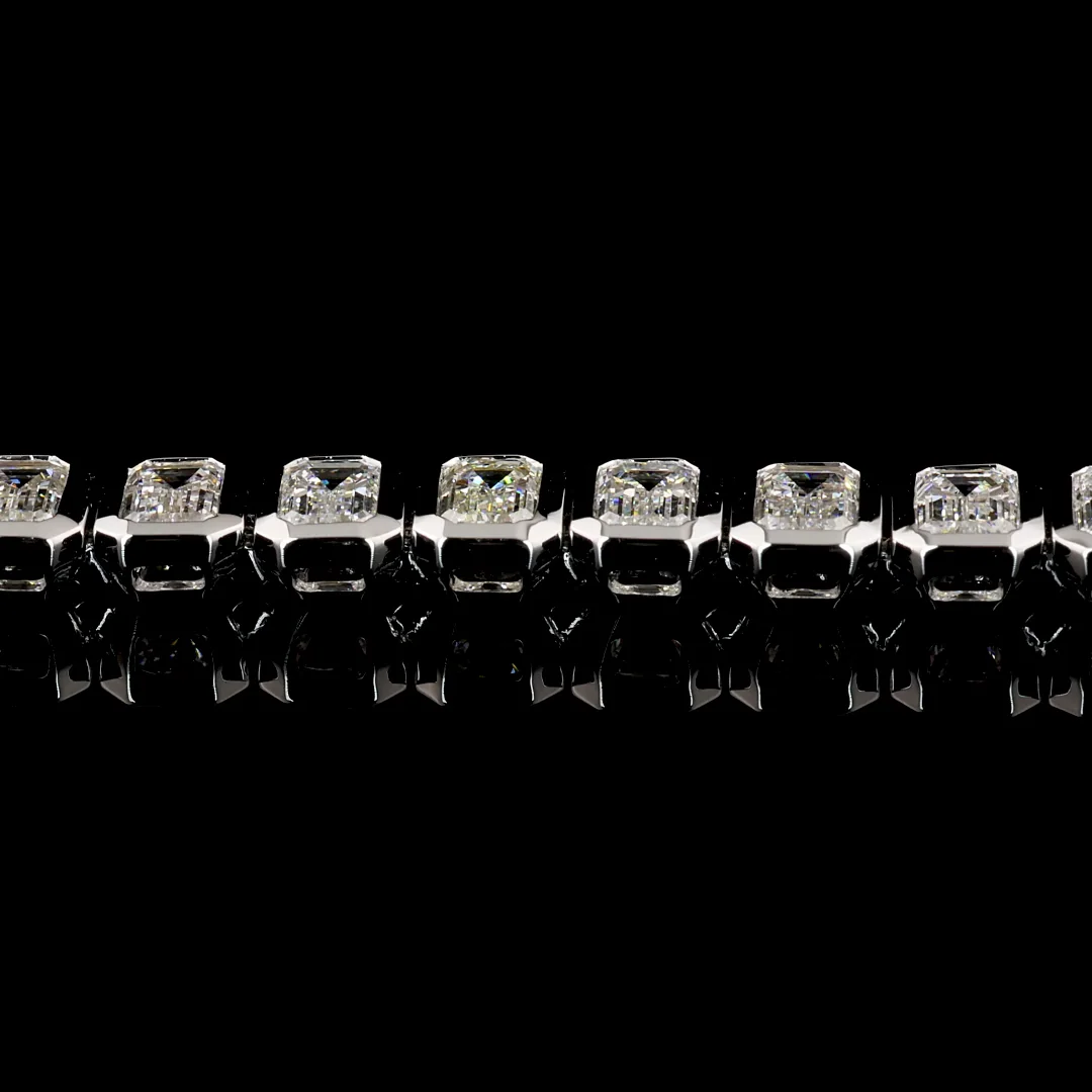 10.15 Cts 14k White Gold Emerald Shape Tennis Bracelet - Image 4