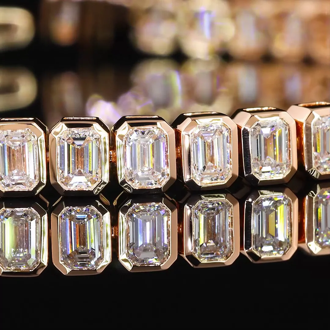 7.16 Cts 14k Rose Gold Emerald Shape Tennis Bracelet - Image 2