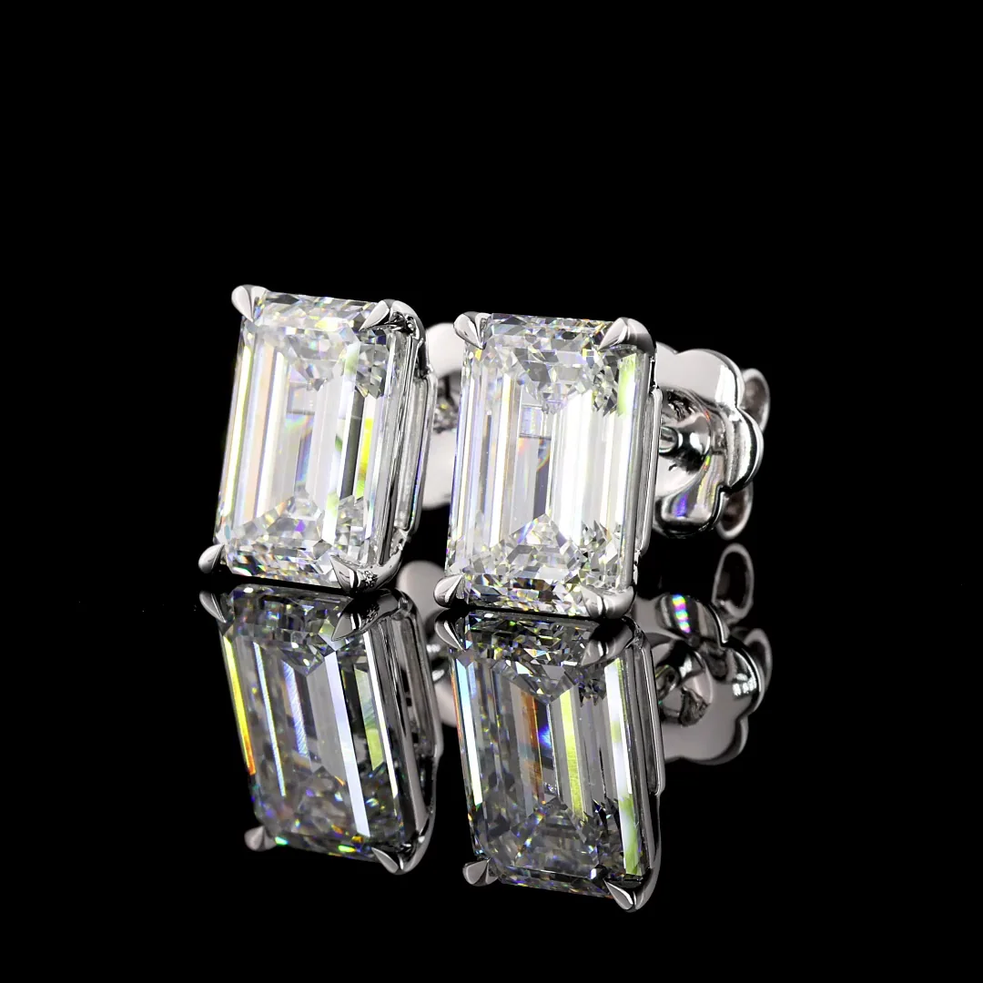 5.06 Cts 14k White Gold Emerald Shape Studs Earring - Image 2