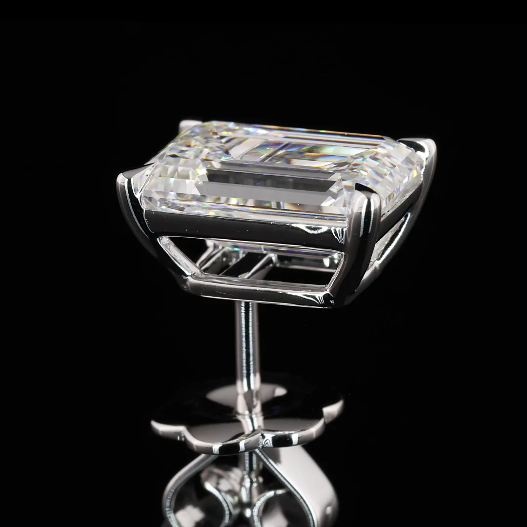 5.06 Cts 14k White Gold Emerald Shape Studs Earring - Image 4