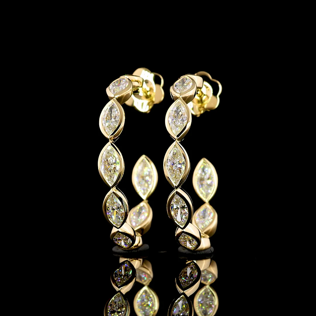 3.97 Cts 14k Yellow Gold Marquise Shape C Hoops Earring - Image 2