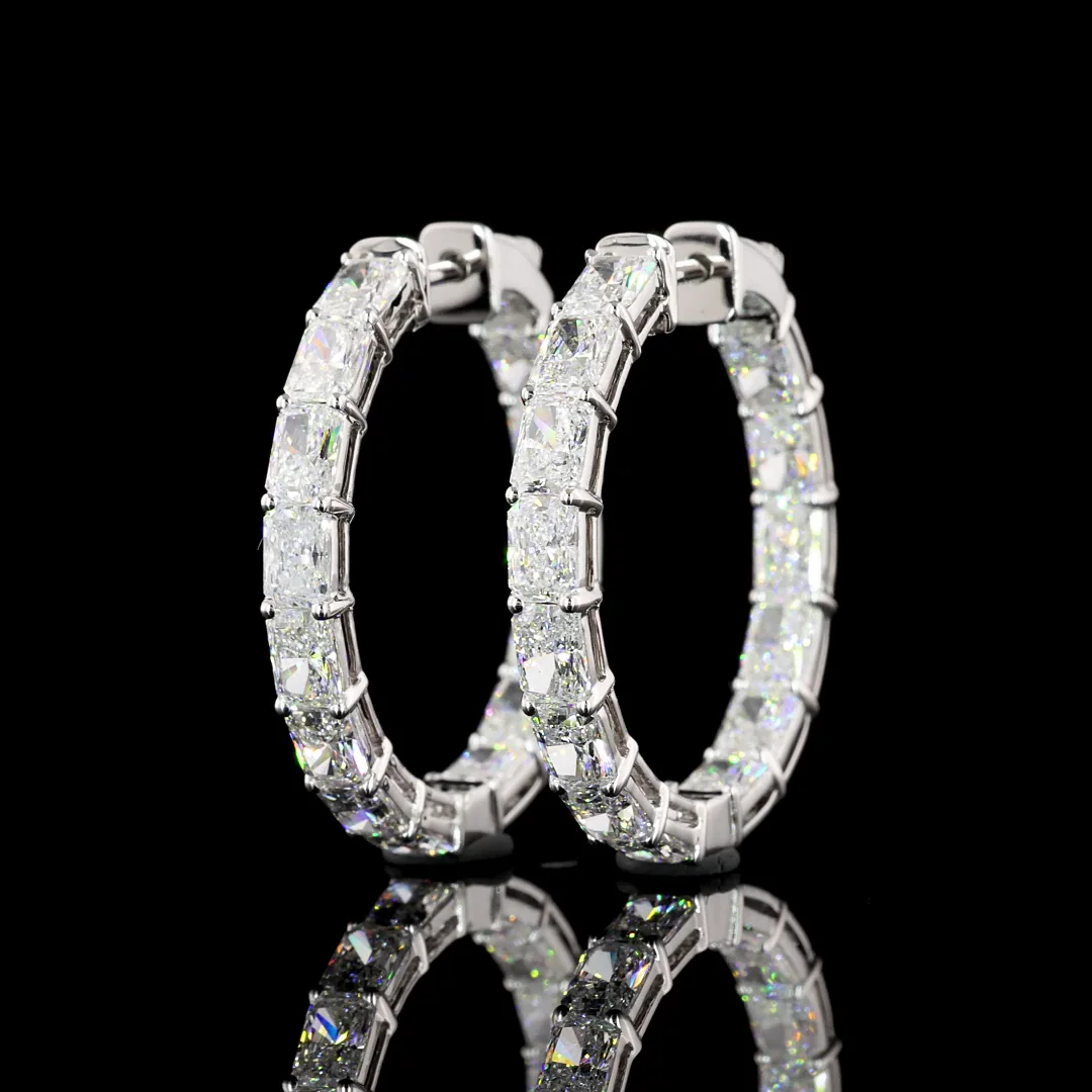 6 Cts 14k White Gold Radiant Shape Hoops Earring - Image 2