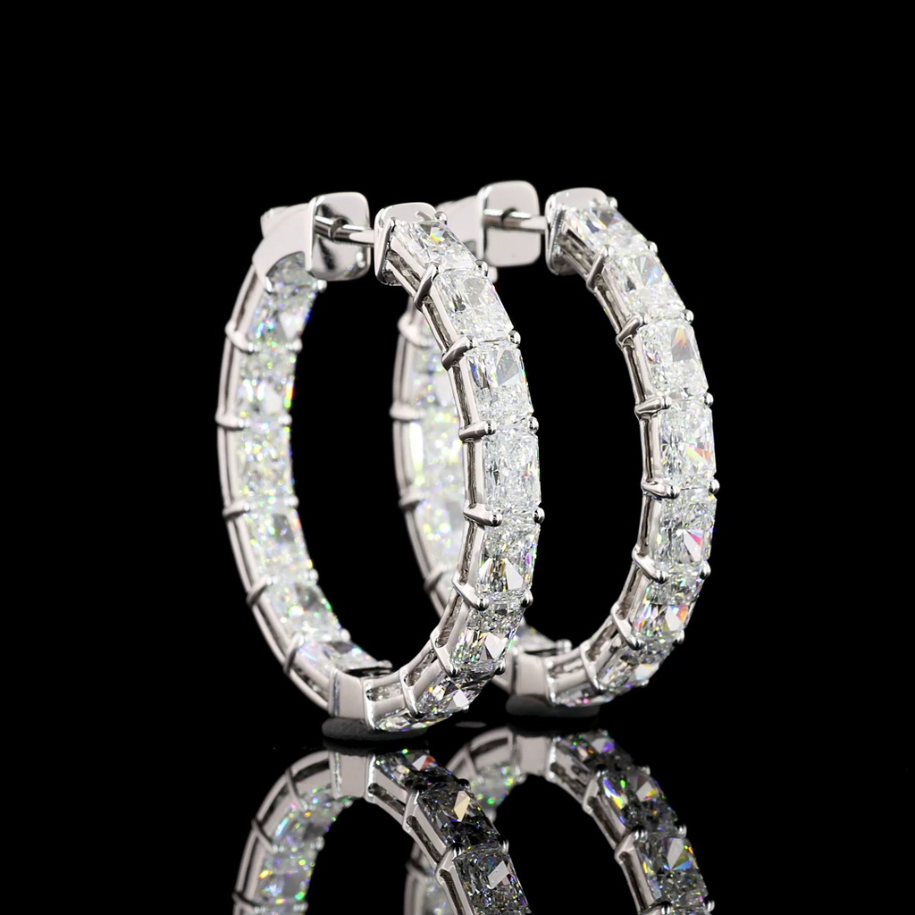 6 Cts 14k White Gold Radiant Shape Hoops Earring - Video