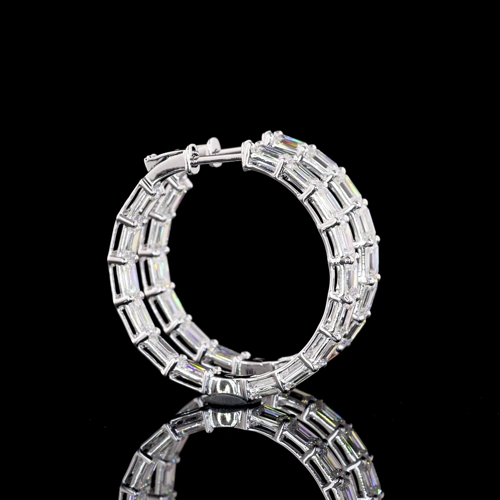 7.3 Cts 14k White Gold Emerald Shape Hoops Earring - Video
