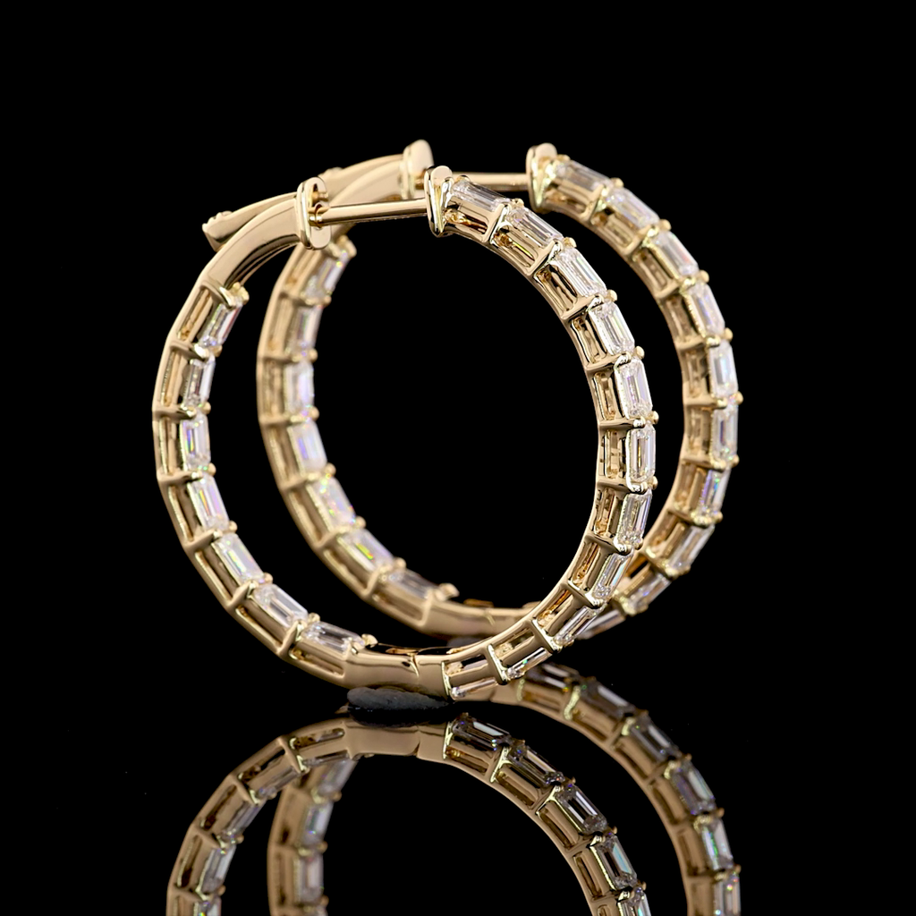 3 Cts 14k Yellow Gold Emerald Shape Hoops Earring - Video
