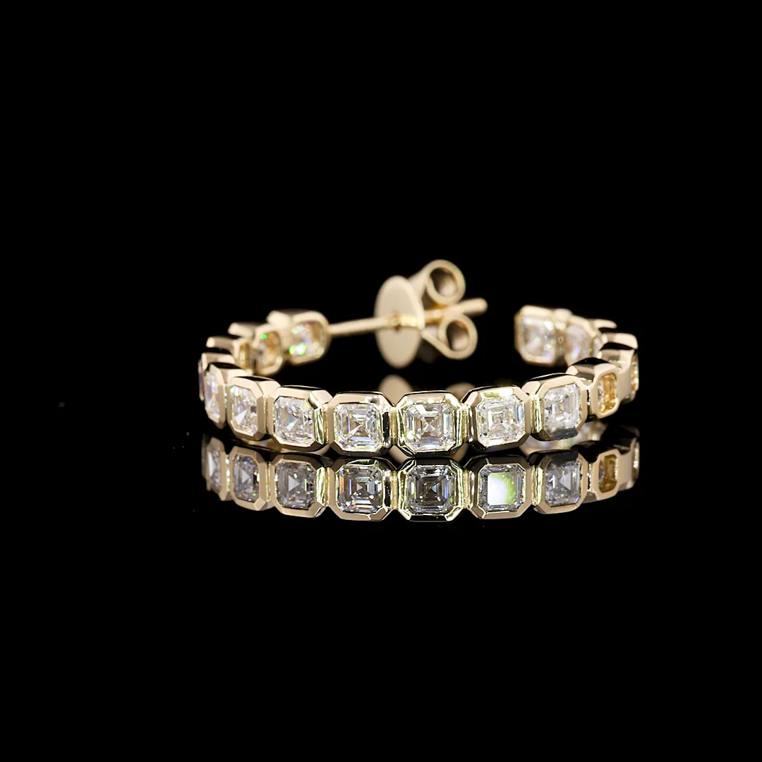 3.26 Cts 14k Yellow Gold Asscher Shape C Hoops Earring - Image 4