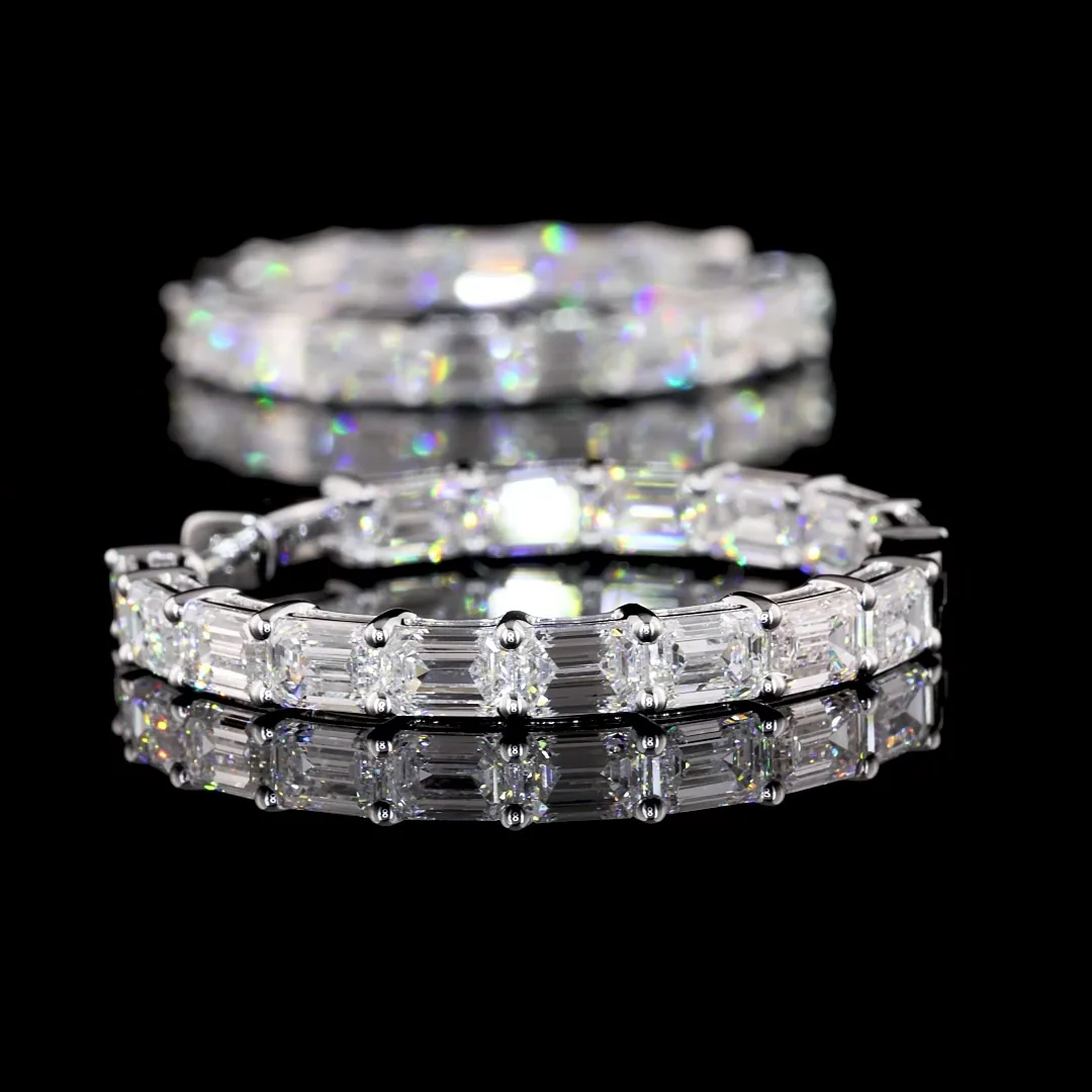 7.45 Cts 14k White Gold Emerald Shape Hoops Earring - Image 4