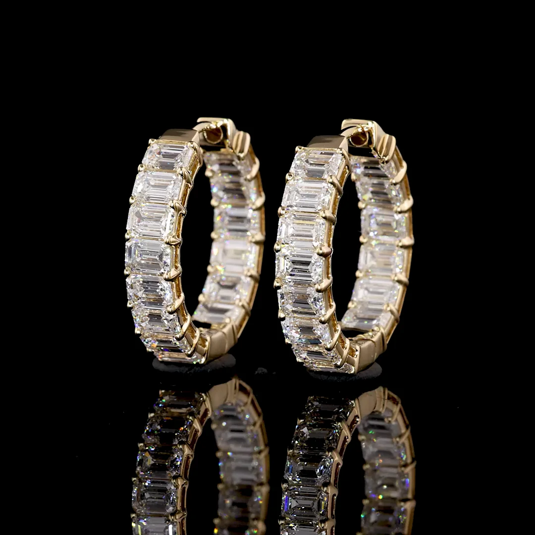 3.09 Cts 14k Yellow Gold Emerald Shape Huggies Earring - Image 4