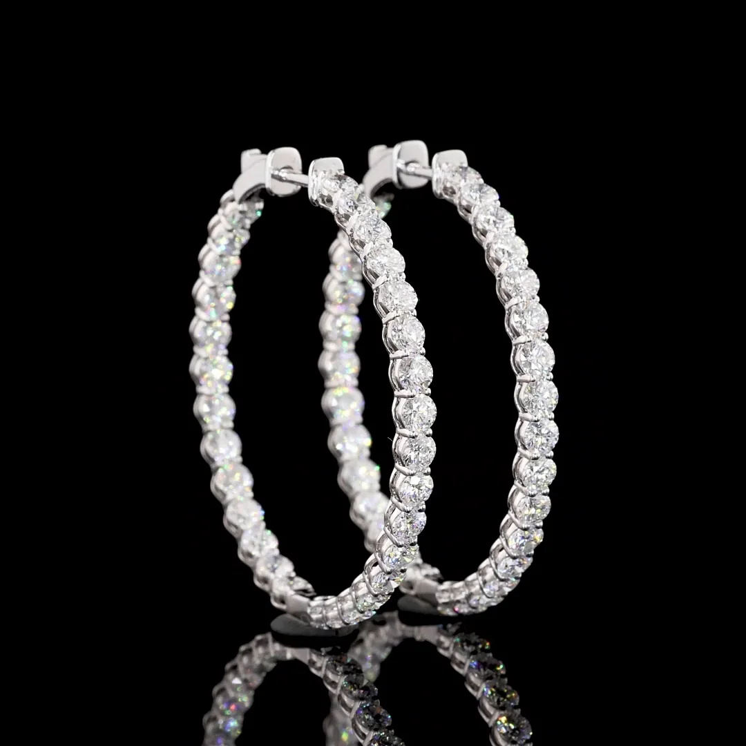 4.08 Cts 14k White Gold Round Shape Hoops Earring - Image 2