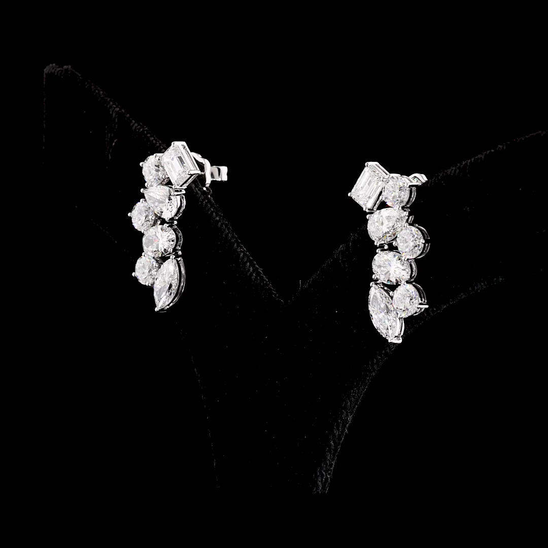 5.91 Cts 14k White Gold Mix Shape Crawler Earring - Image 2