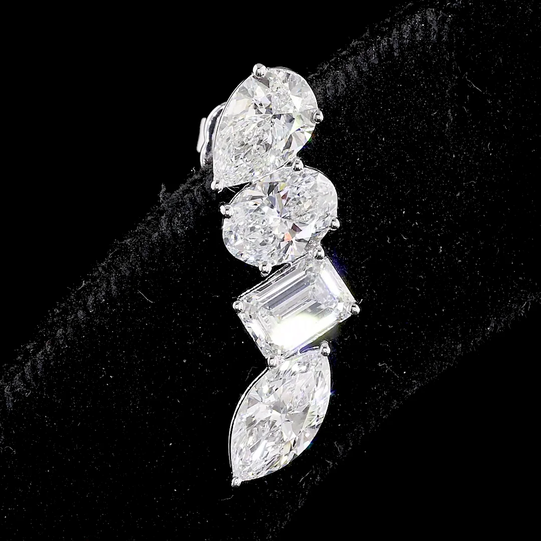 4.08 Cts 14k White Gold Mix Shape Crawler Earring - Image 3