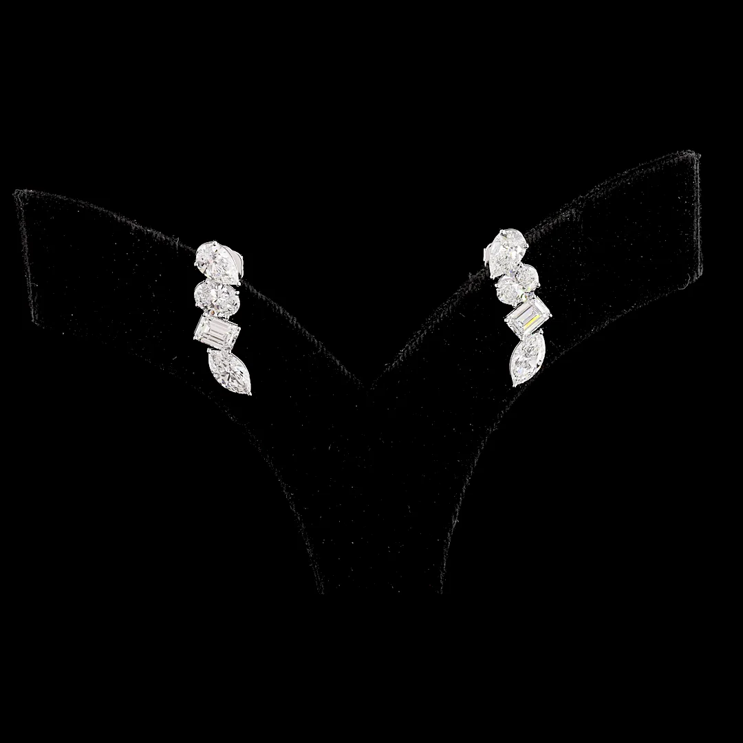4.08 Cts 14k White Gold Mix Shape Crawler Earring - Video