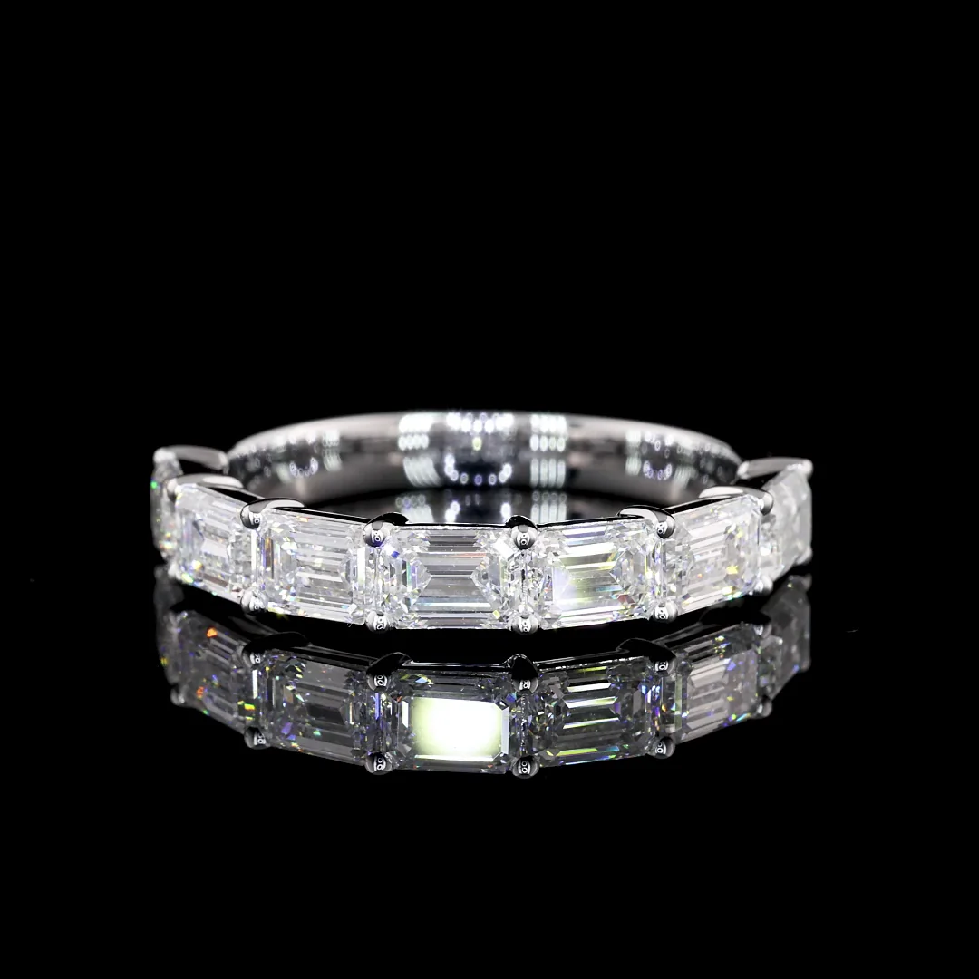 4.05 Cts 14k White Gold Emerald Shape Half Eternity Eternity Band - Video