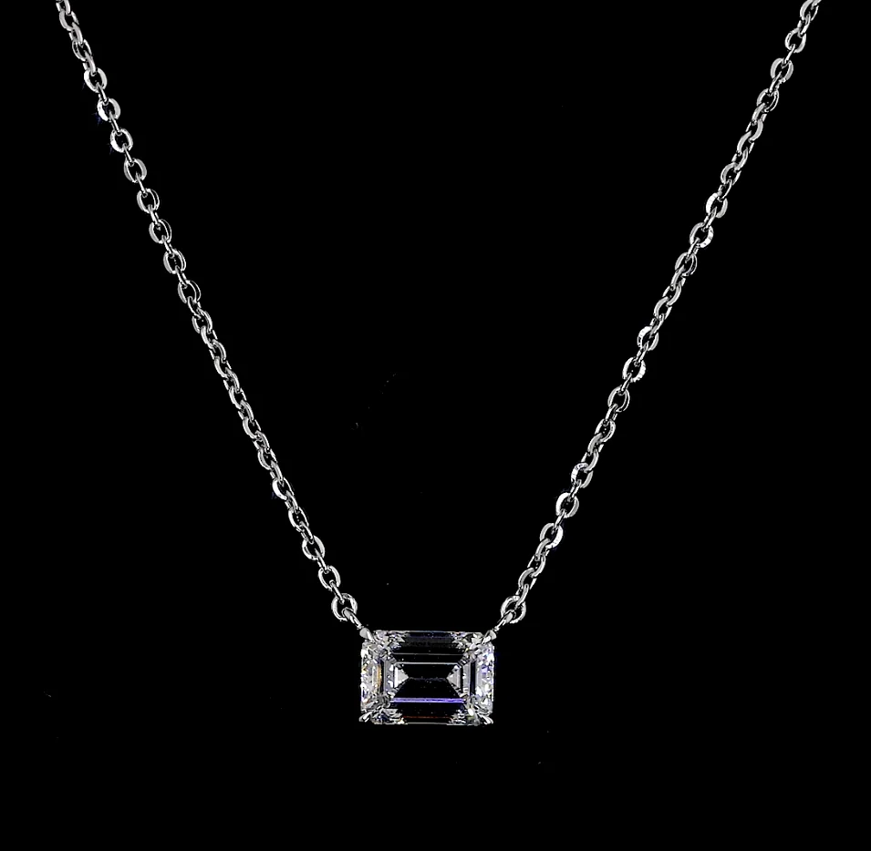 3.04 Cts 14k White Gold Emerald Shape Solitaire Pendant - Video