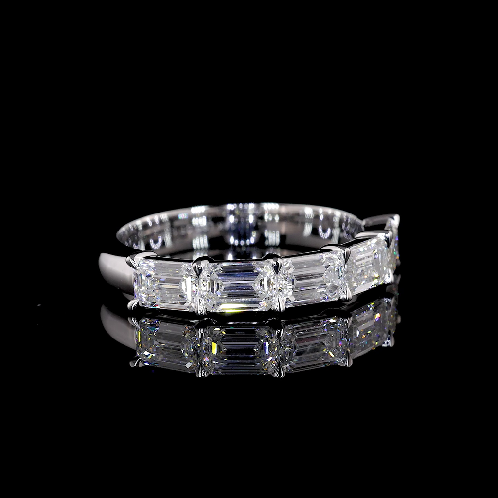 1.57 Cts 14k White Gold Emerald Shape 5 Stones Eternity Band - Video