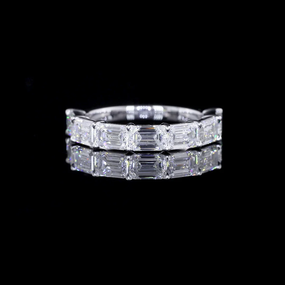 3.48 Cts 14k White Gold Emerald Shape Half Eternity Eternity Band - Video