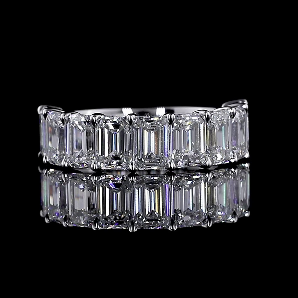 5.05 Cts 14k White Gold Emerald Shape Half Eternity Eternity Band - Video