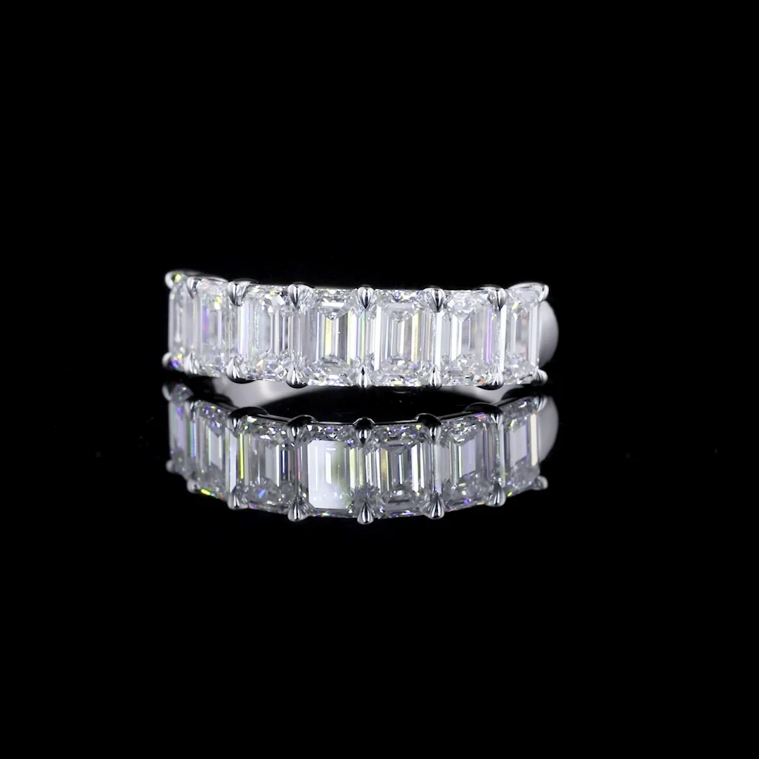 2.77 Cts 14k White Gold Emerald Shape 7 Stones Eternity Band - Video