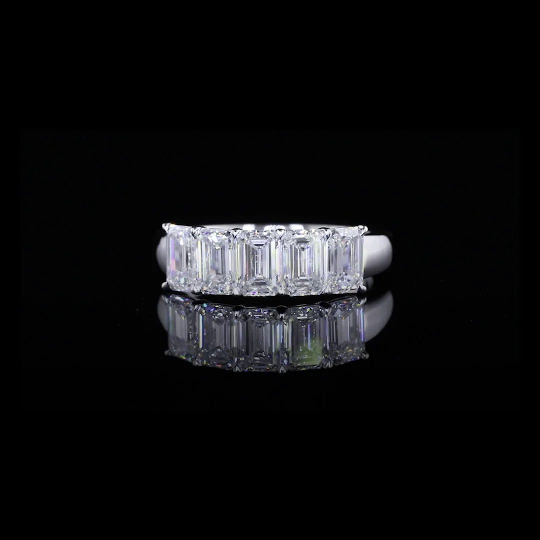 2.3 Cts 14k White Gold Emerald Shape 5 Stones Eternity Band - Video