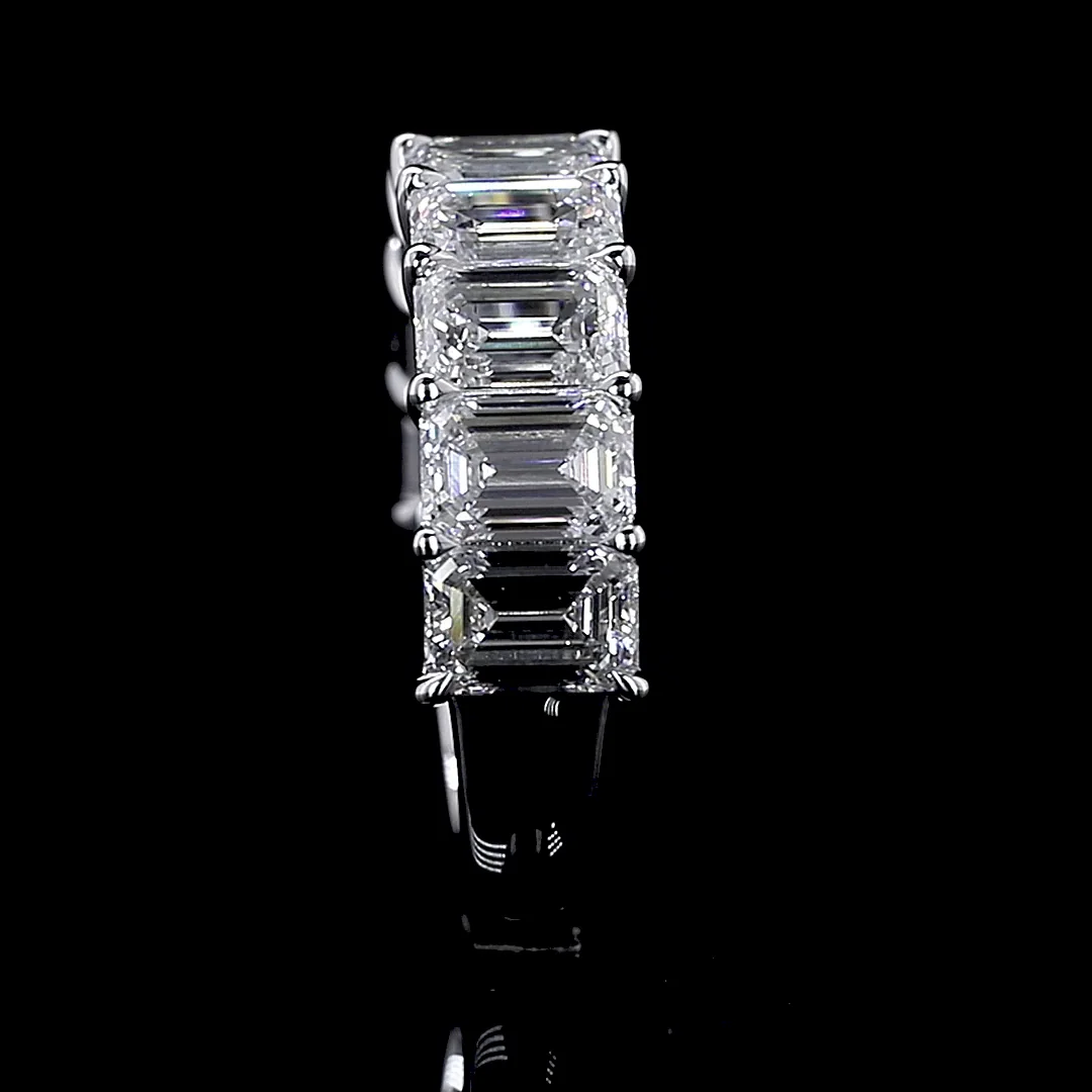 4.44 Cts 14k White Gold Emerald Shape Half Eternity Eternity Band - Image 2